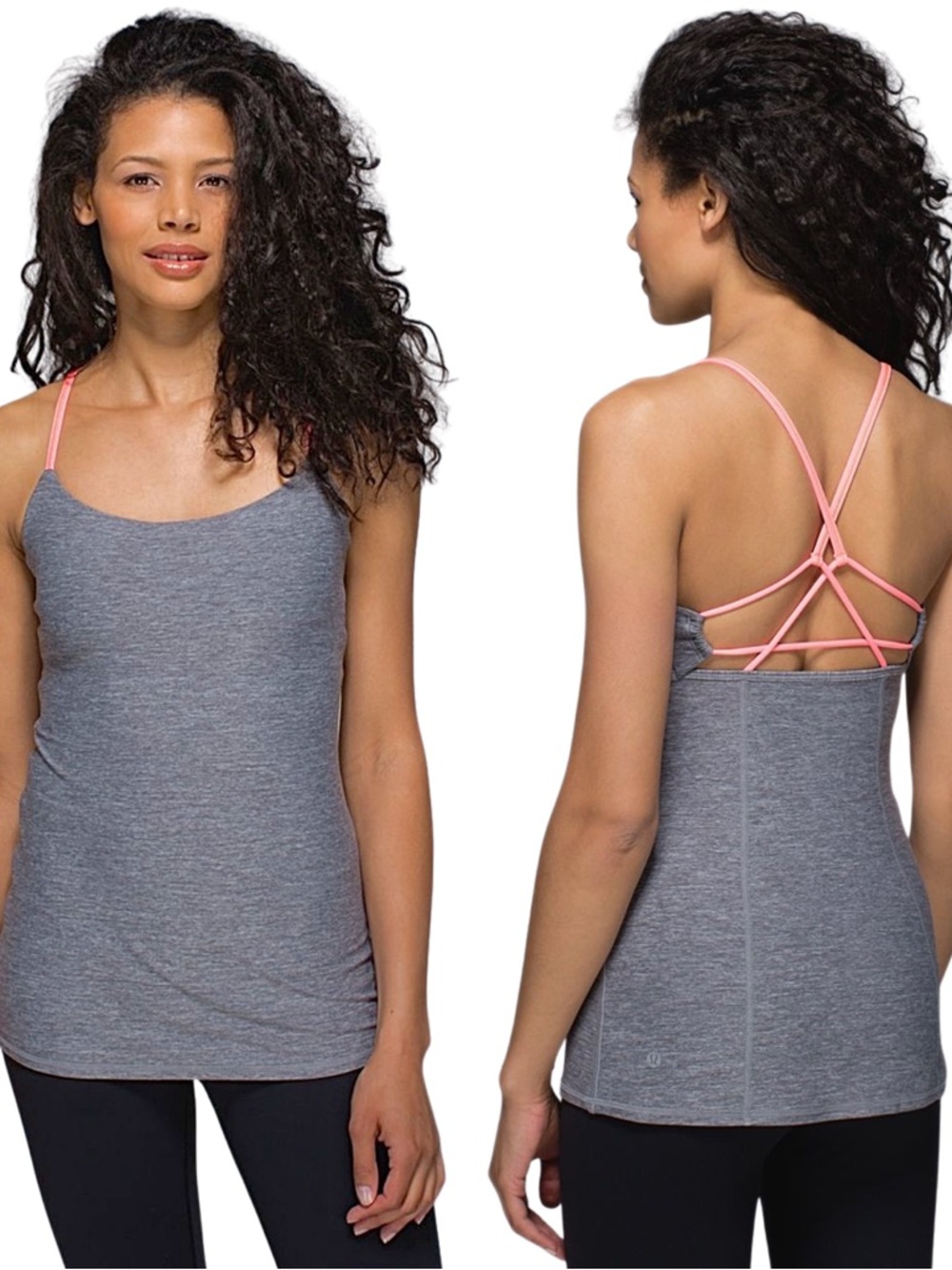 LULULEMON Dancing Warrior Tank in‎ Heathered Slate/Grapefruit
